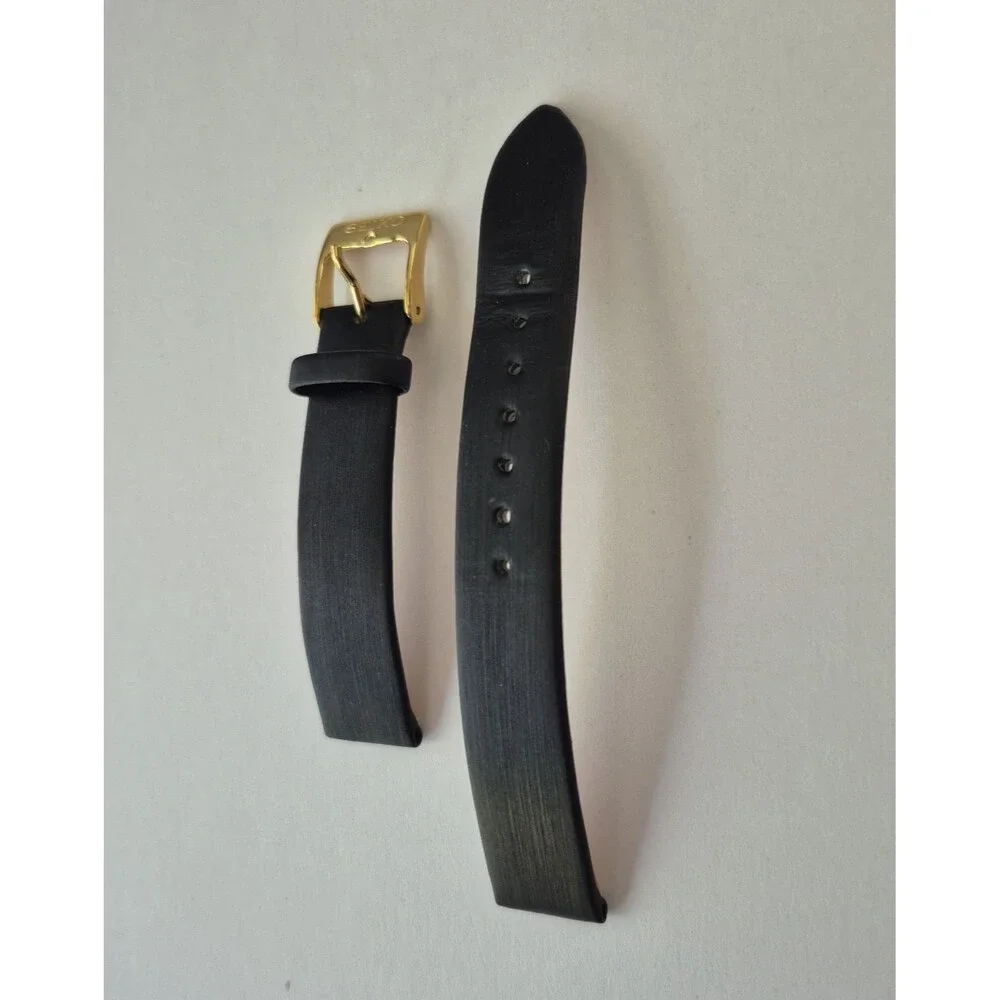 Genuine Seiko 15mm Black Leather Watch Band Strap LODL B Fits SWR079/SWR080 Tank